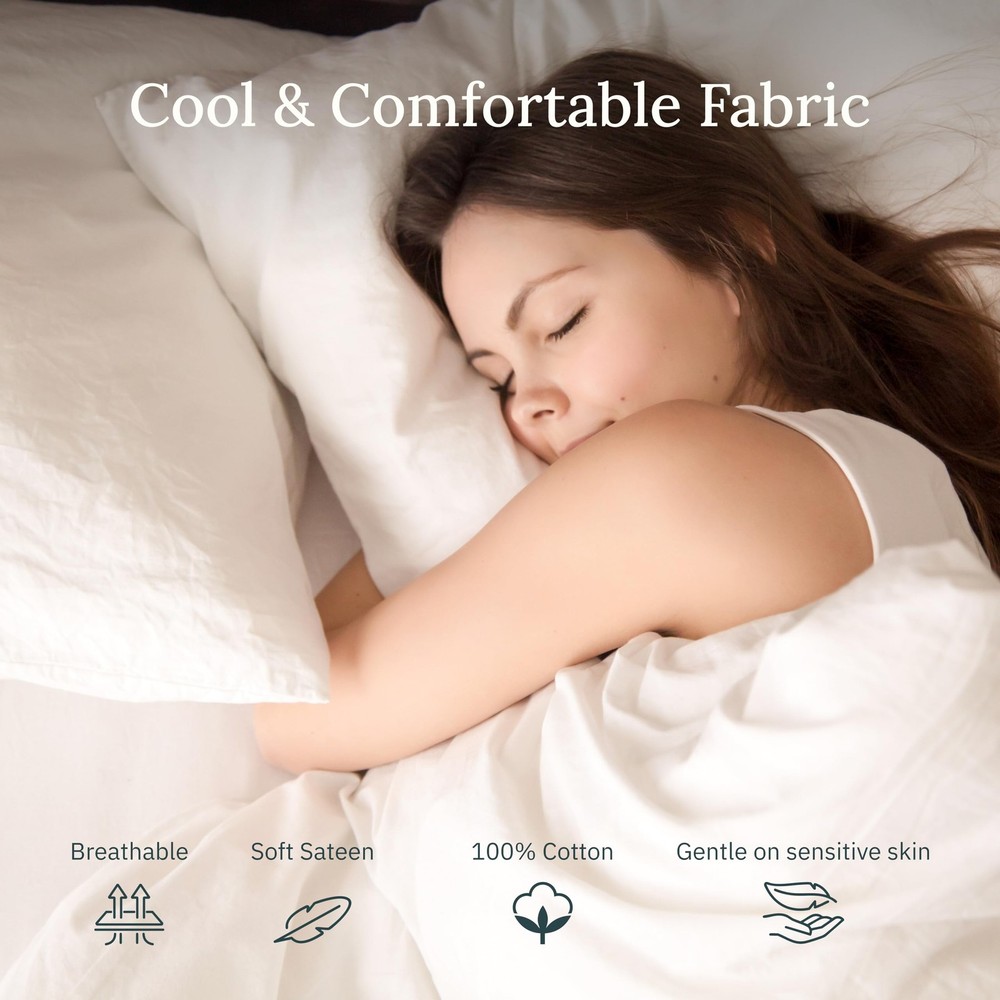 Flat White King Sheets Only - Soft 400 Thread Count 100% Cotton Sateen, & Bre...