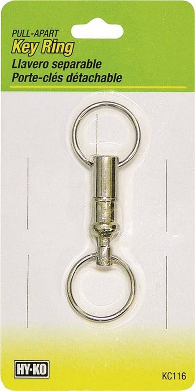 Hy-Ko KC116 Pull Apart Carded Key Ring, Metal, Silver