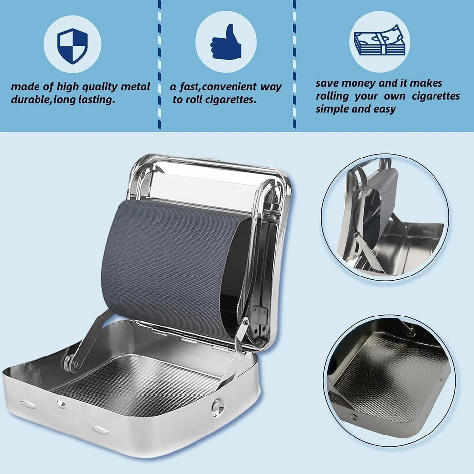 Portable Metal Automatic Cigarette Tobacco Smoking Rolling Box, Random Pattern