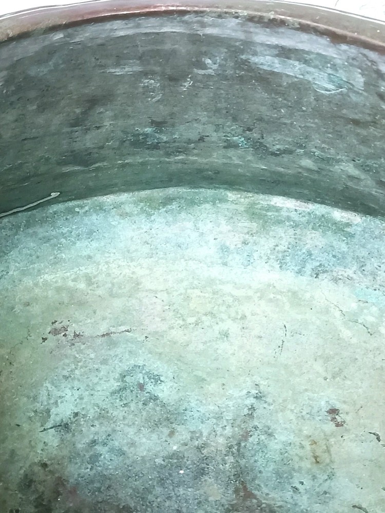 Antique hand hammered copper planter / cauldron 16" diameter