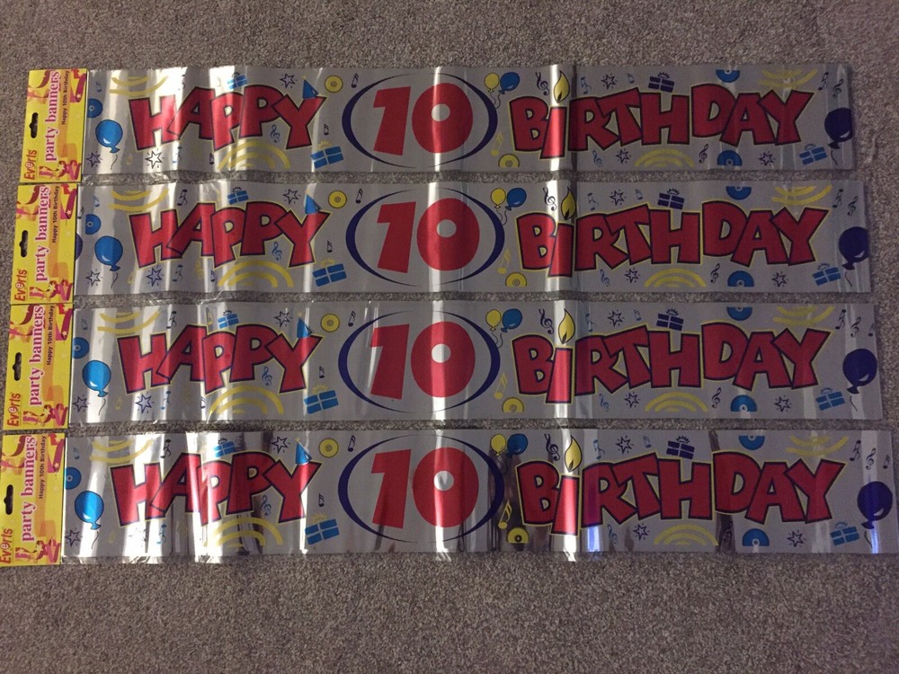 Happy 10 Birthday Banners X4 BNIP