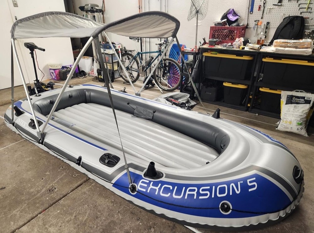 "INTEX Excursion Inflatable Boat Set: Oars, Pump, Rod Holders"