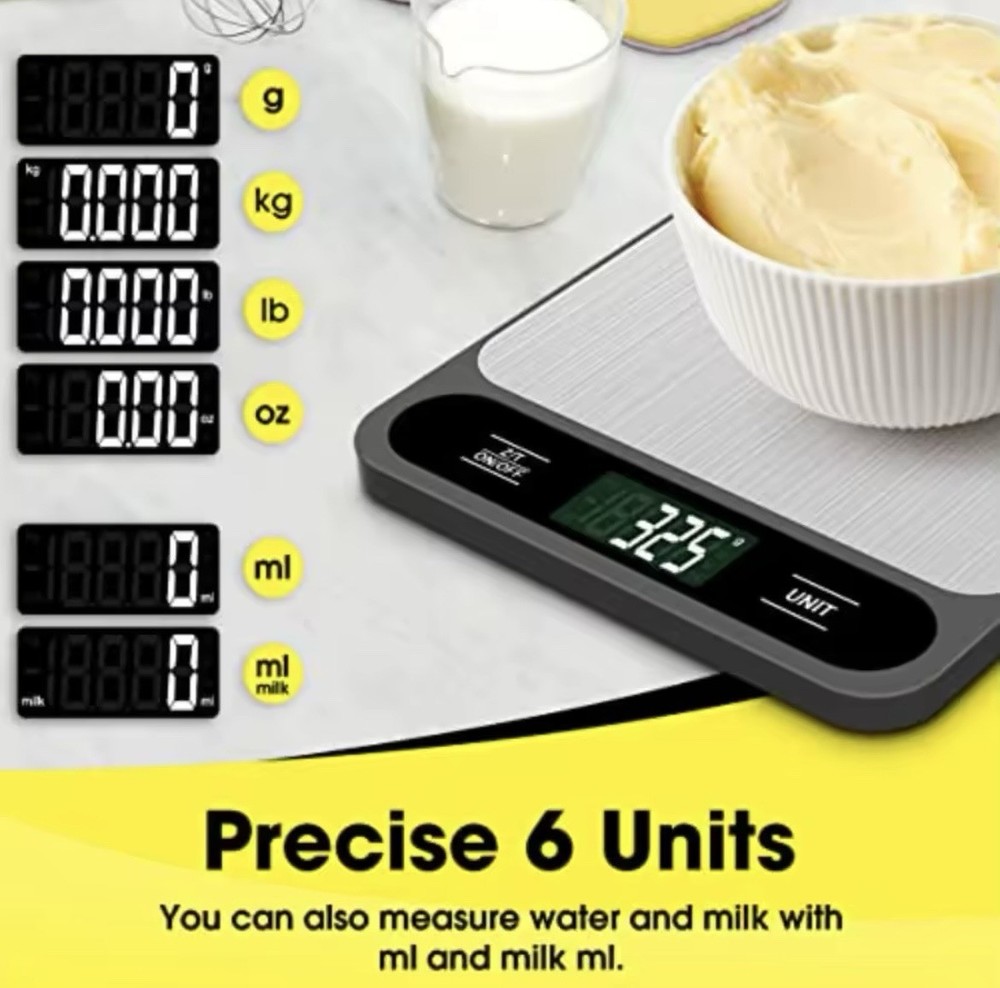 Digital Kitchen Scale, 22lb Capacity, High Accuracy, Tare, Waterproof