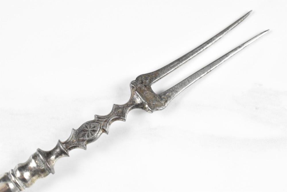 Antique 800 Silver Handled 2-Tine Fork