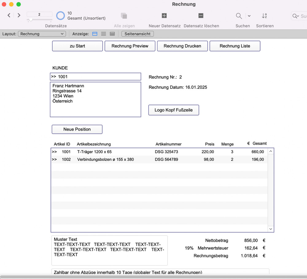 Invoice program invoice software no Excel also § 19 small business Mac Win