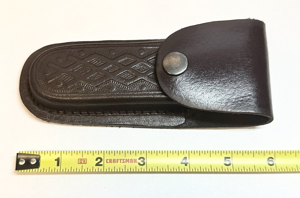 FOLDING POCKET KNIFE SHEATH | 5" Brown Genuine Leather Belt Loop Case