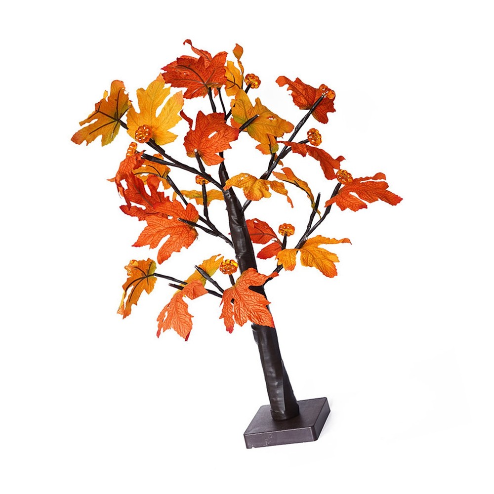 .24in Fall Maple Tree With 24 LEDs Timer Pumpkin Decoration Removable Base Soft