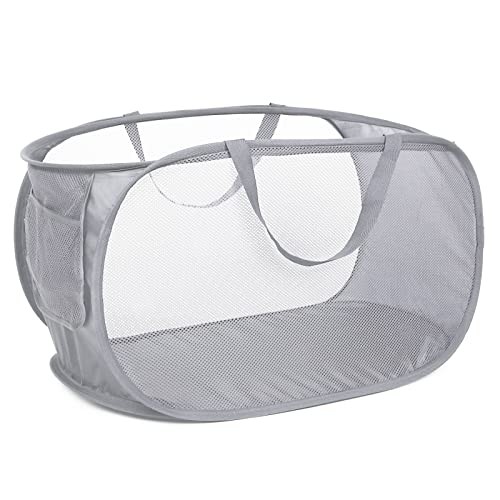 Durable Collapsible Laundry Baskets, Mesh Pop Up Laundry Pop Horizontal Gray