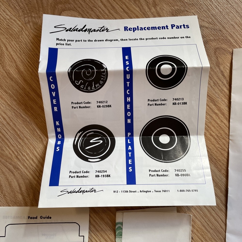 saladmaster Parts Catalog Identification Replacement Sizing