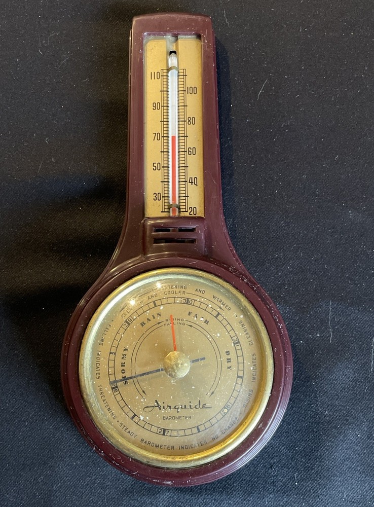 Vintage Airguide Barometer with Thermometer 8” Plastic/Bakelite Works MCM