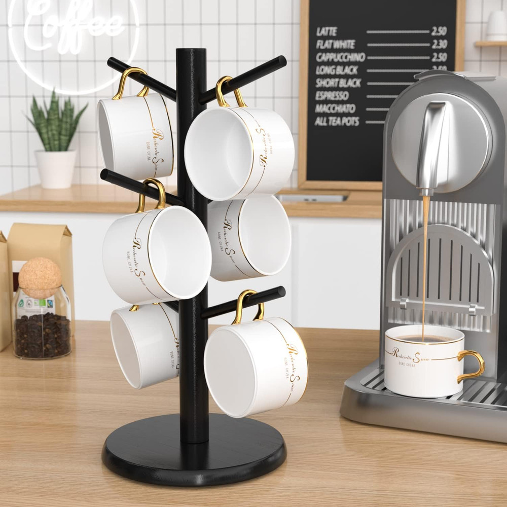 Bamboo Coffee Mug Holder Tree, Thicker Base Coffee Cup Holder Stand for Counter,