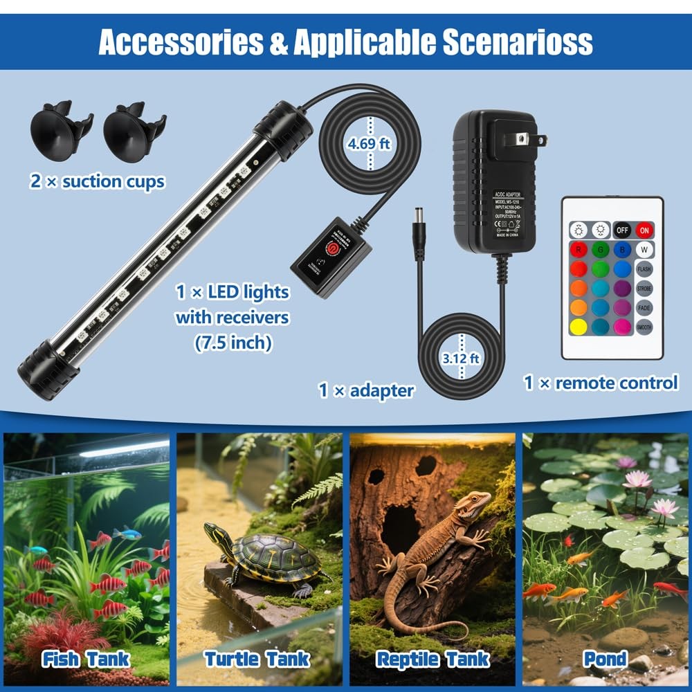 LED Aquarium Light with IP68 Waterproof and Memory Function Submersible Fish ...