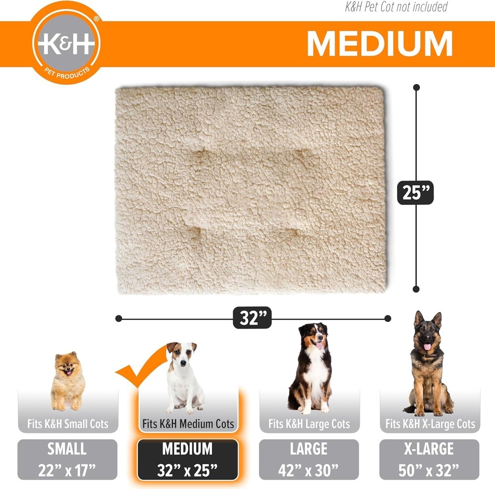K&H Medium Dog Cot Pad: Pillow-Top Comfort for Elevated Beds - Machine Washable