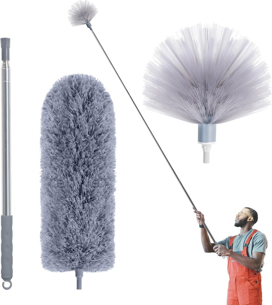 Cobweb Duster with Extension Pole, Spider Web Brush & Ceiling Duster Kit