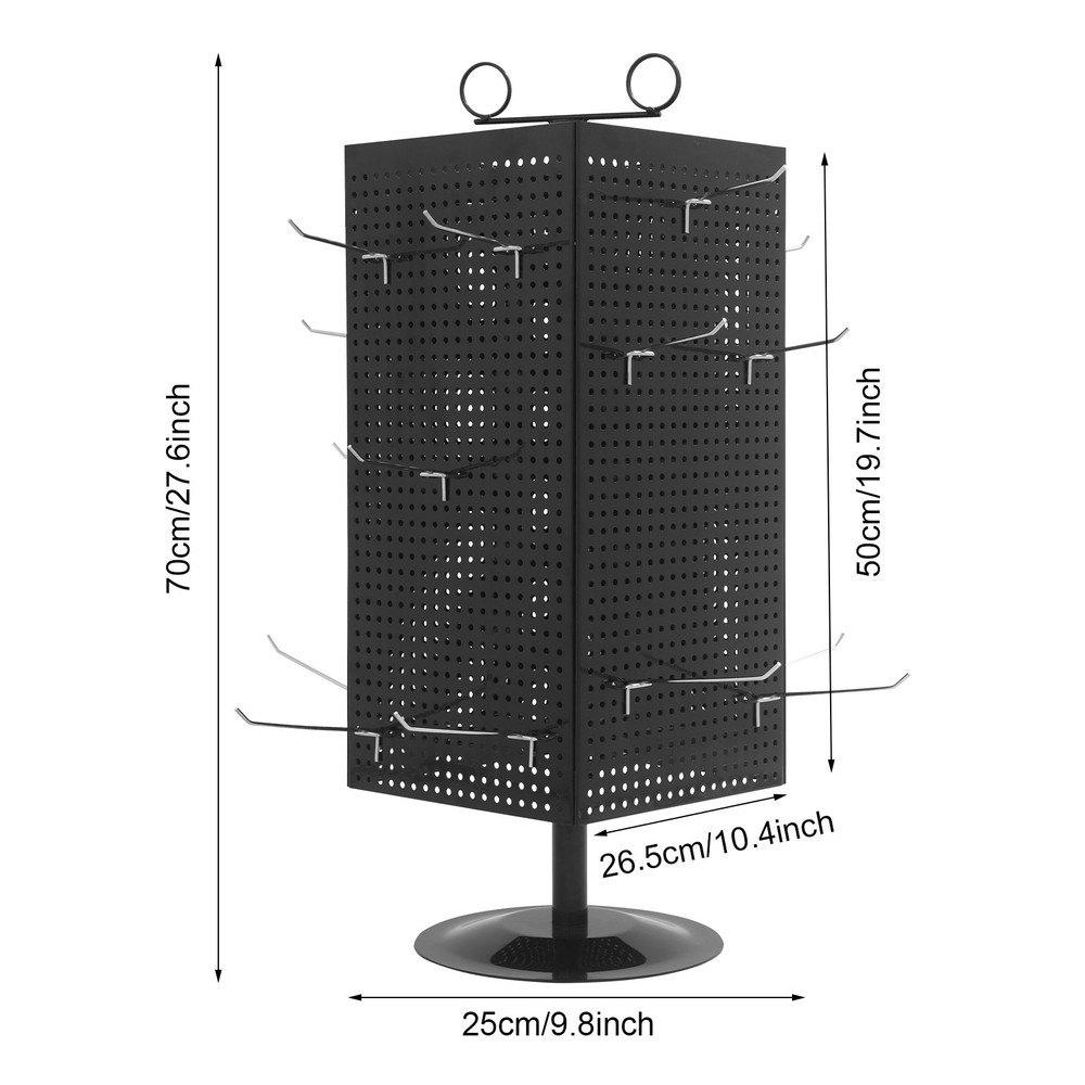 4-sided Black Revolving Display Stand Perforated Panel Display Stand Pegboard
