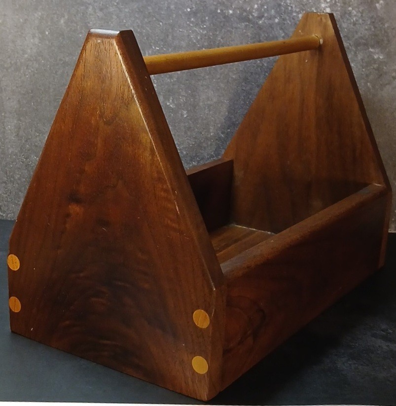 Vintage Walnut Tool Caddy/Tote With Dowel Handle • Primitive
