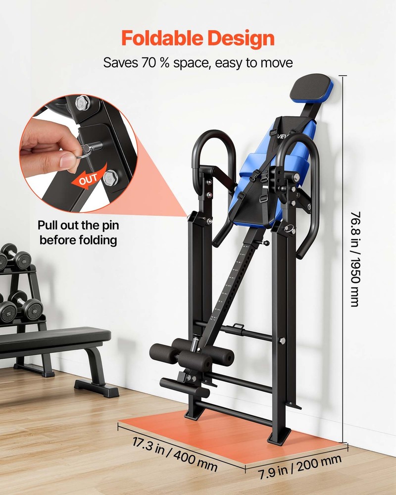 VEVOR Inversion Table 300 lbs Capacity & 3-Level Armrest Pin Adjustment