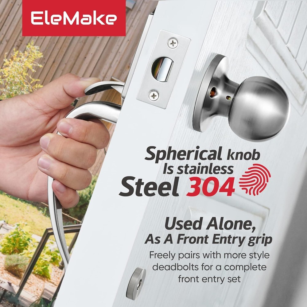 Elemake Front Door Handle Exterior Door Handle Set with Knob Front Door Handle