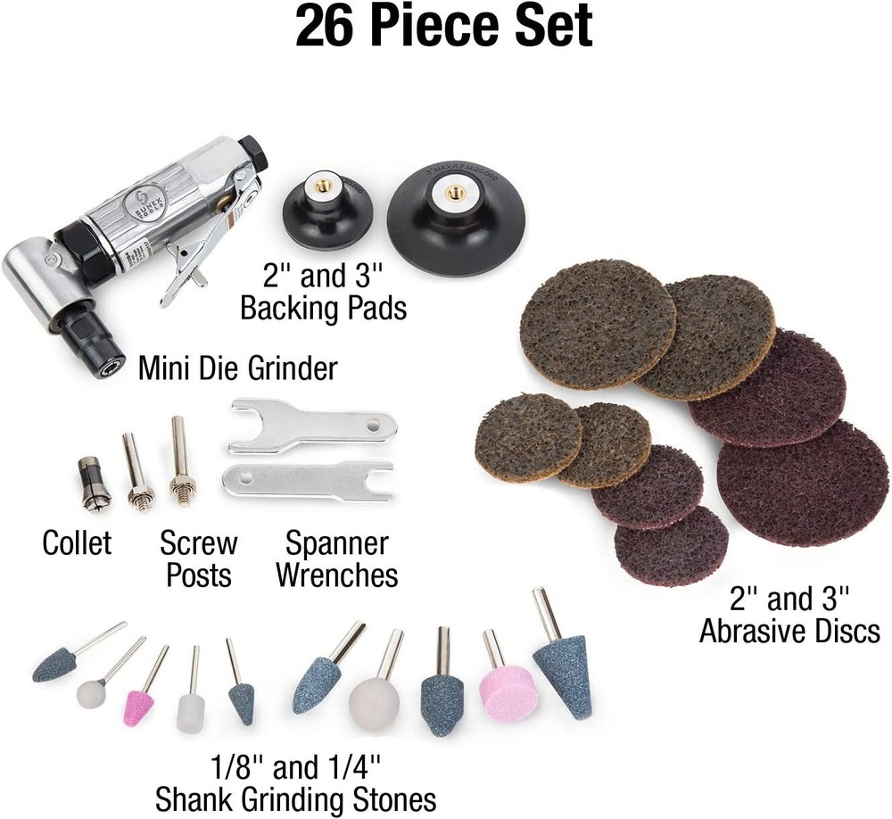 1/4 in Drive Mini Right Angle Air Die Grinder Kit Variable Speed Auto Body Work