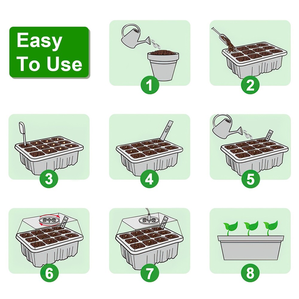 5Pack Seed Starter Tray Humidity Domes with Grow Light Plant Germination Kit