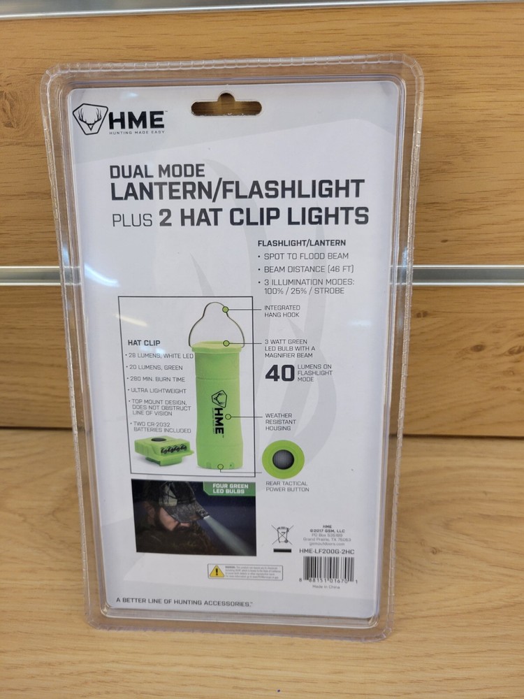 HME Dual Mode Lantern/Flashlight - Plus 2 Hat Clip Lights - *BRAND NEW*