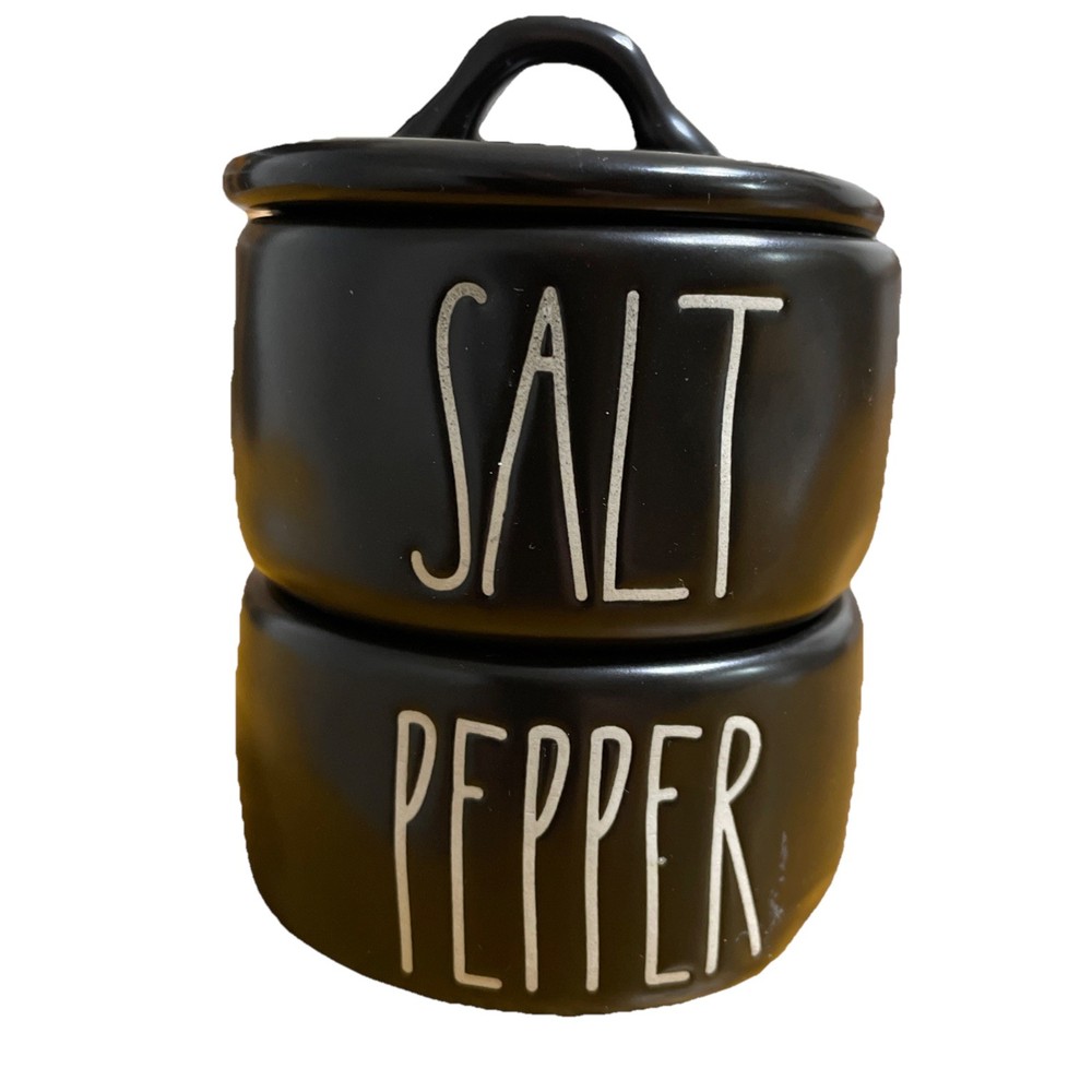 Rae Dunn by Magenta SALT & PEPPER Stackable Black Ceramic Cellars RARE