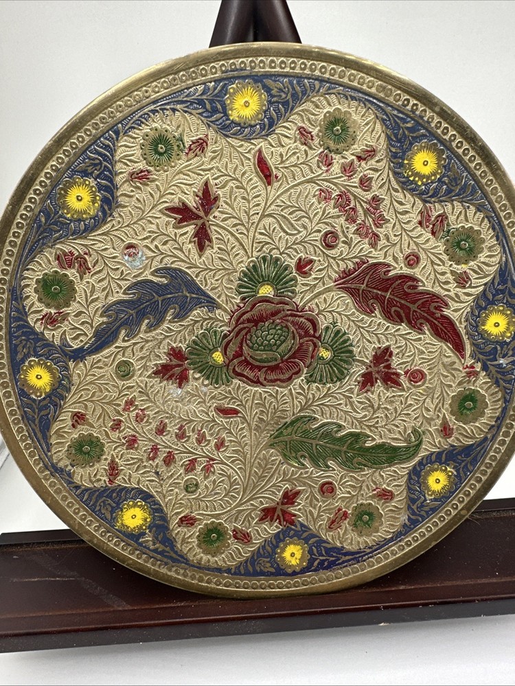 2 Solid Brass Decorative Plate Wall Hanging w/Peacock And Rose Design