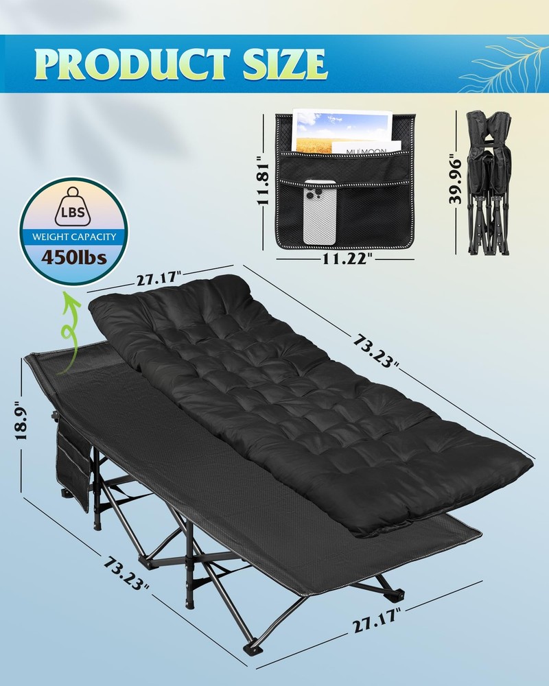 1200D Double Layer Oxford Camping Cots for Adults, Folding Sleeping Cot with ...