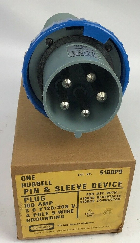 HUBBELL 5100P9 PIN&SLEEVE 100AMP 120/208V 4POLE 5-WIRE GROUNDING