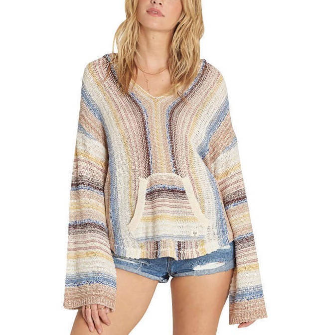 Billabong BAJA BEACH Multi Striped Baja Knit Pullover Hooded Junior's Sweater