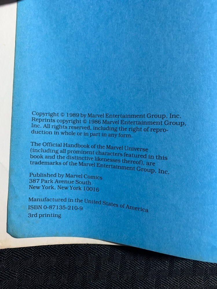 1989 MARVEL UNIVERSE Official Handbook Volume 3 SC VG 4.0 3rd Printing