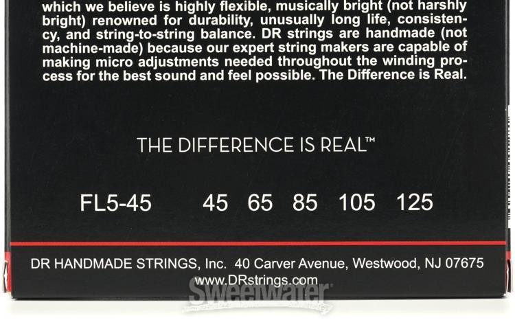 DR Strings Legend Polished Flatwound Stainless Steel 5-string Bass Strings -
