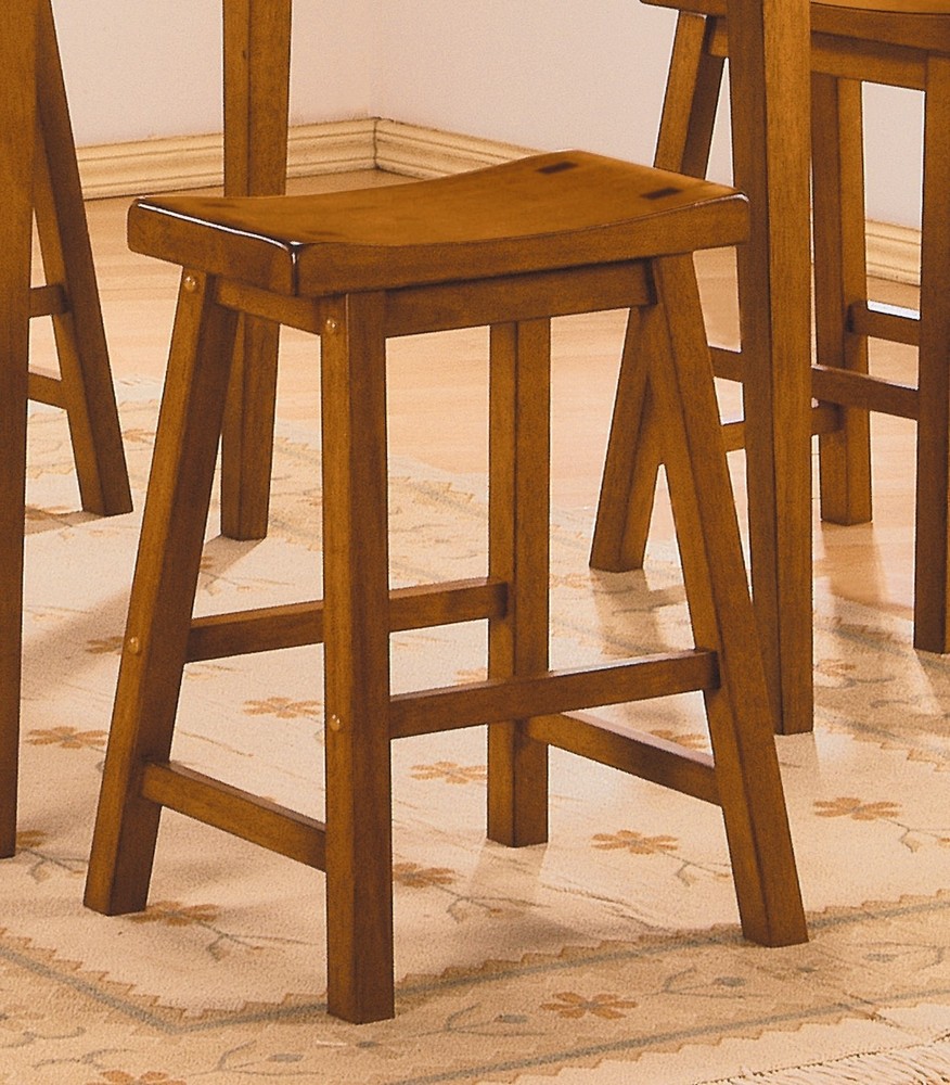 Casual Dining 18-inch Height Saddle Seat Stools 2pc Set Solid Wood Oak Finish