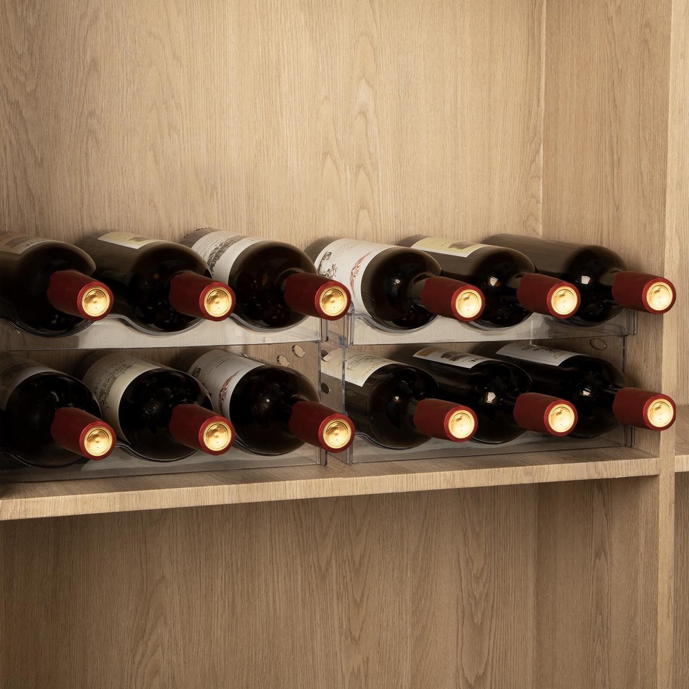 Wine Rack-4 Pack Stackable Wine Rack for 12 BottlesWine Rack for Inside Cabin...