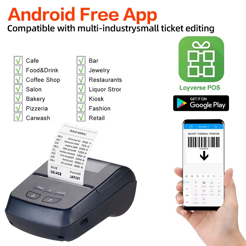 Mini 80Mm Thermal Printers Wireless Portable Receipt Printer Thermal Bluetooth M