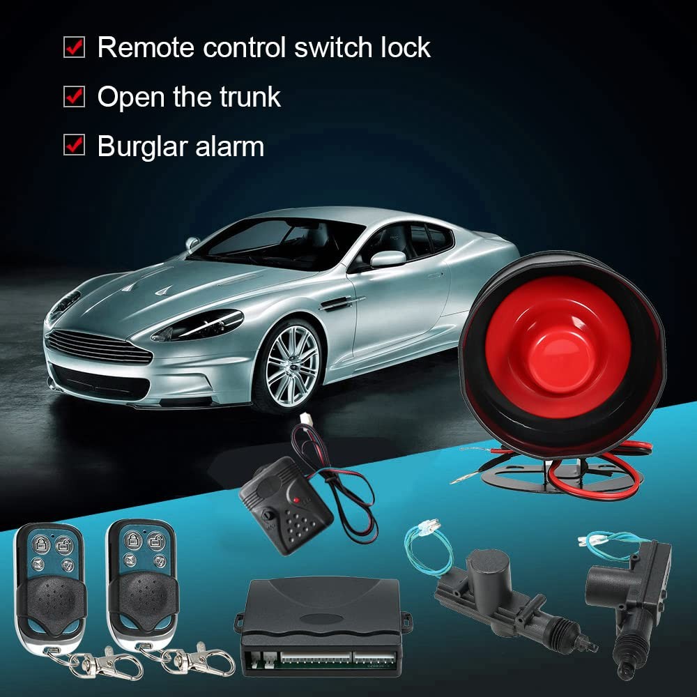 NEW Car Alarm System with 2 Door Remote Central Locking Kit Shock Sensor Immo...