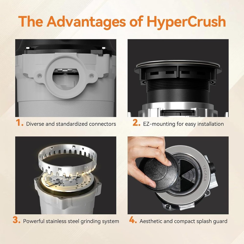 1/2HP Garbage Disposal Continuous Feed Disposer Corded 2 Stage EZ Mount