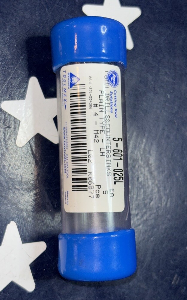 Five TMX Drill & Countersink Plain Type LH #4 - M42 5-601-025L Cobalt Double End