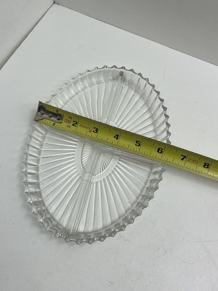 Vintage Glass Oval Candy Dish With 3 Divided Sections