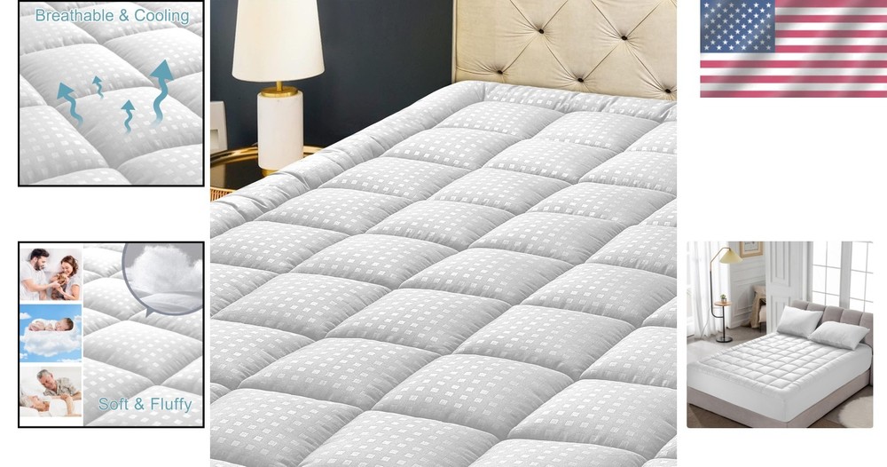 King Fitted Mattress Pad - Cooling Quilted Protector with Soft Microfiber Touch