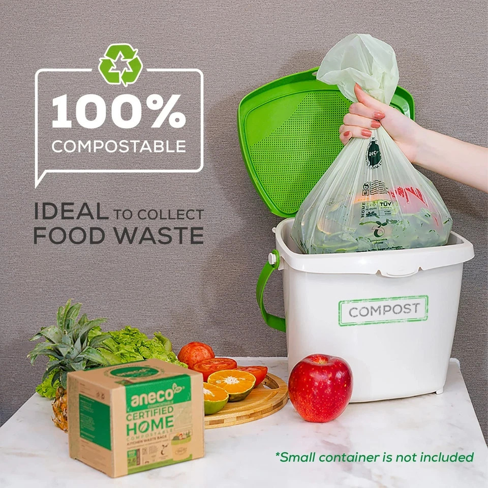 ANECO 100% Compostable Waste Bags 2.6 Gallon, Extra Thick Kitchen Small Compo...