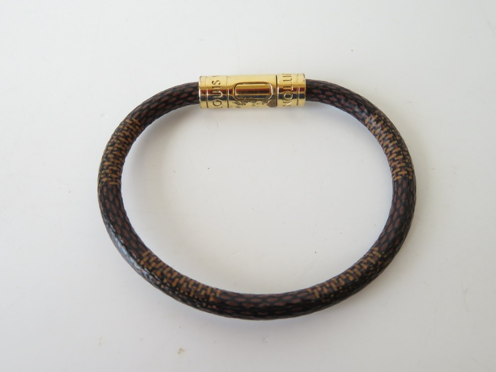 Authentic Louis Vuitton Damier Ebene Keep It Leather Bracelet S#44747