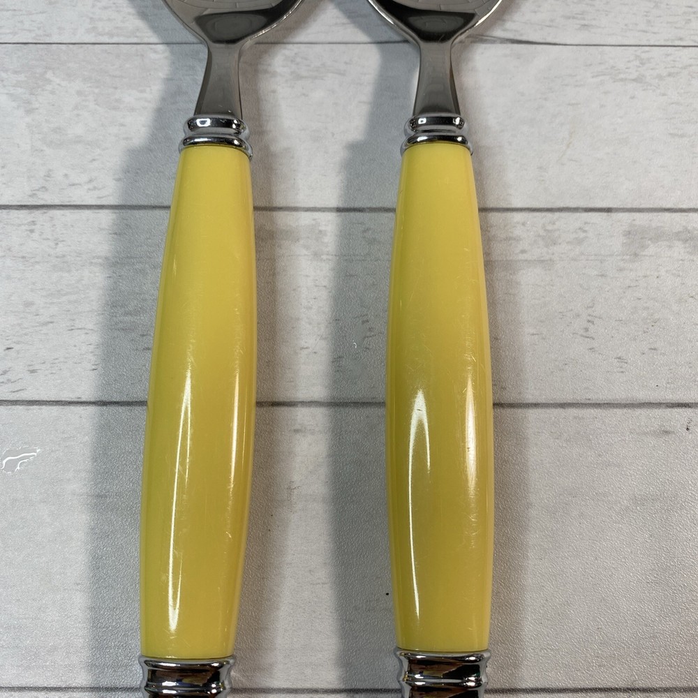 Pfaltzgraff Stainless Flatware Yellow Plastic Handle 2 Teaspoons