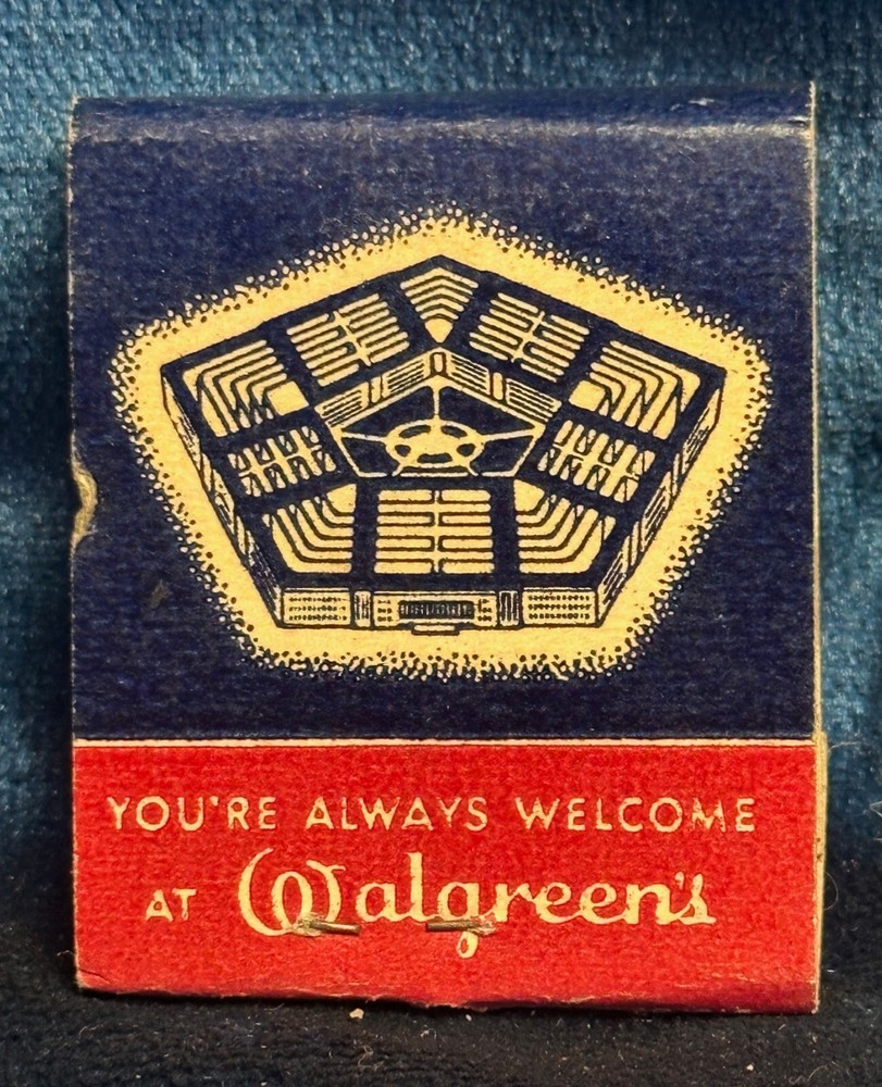 👀 WW2 Pentagon "Walgreen's Match Book, Unstruck 👀
