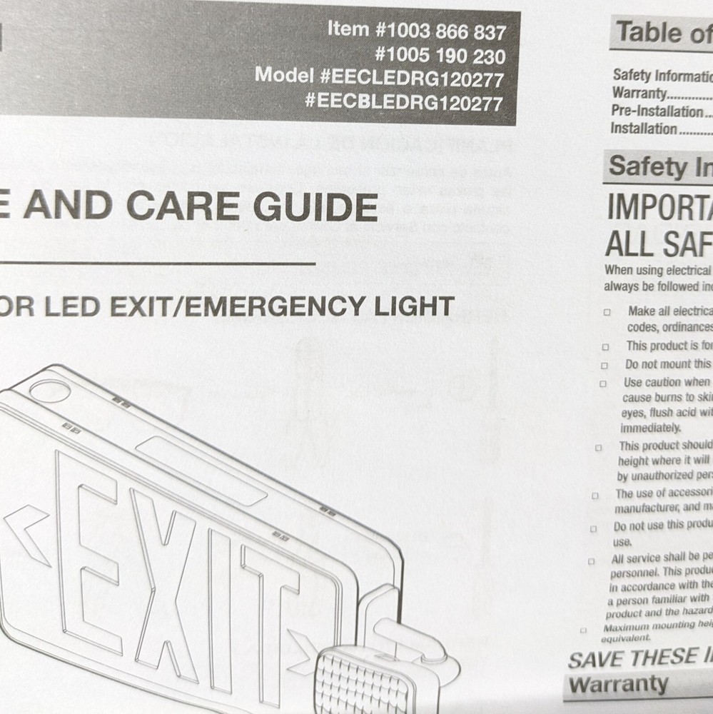 EXIT Sign Front Panel Part Replacement 1003 866 837 Plastic 1005 190 230