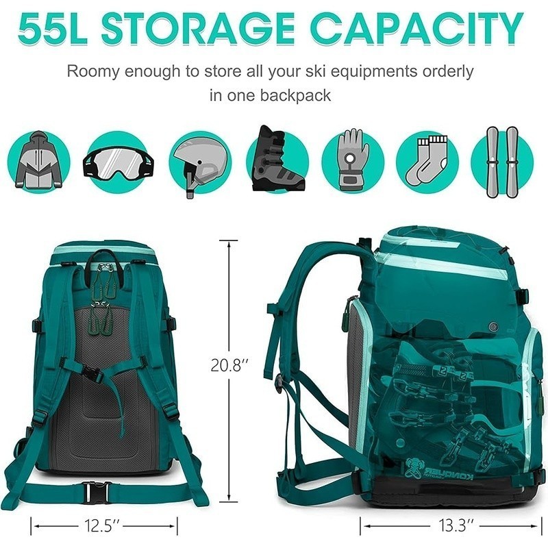 Large Capacity Waterproof Ski Boot Bag Organized Compartment Durable Backpack US