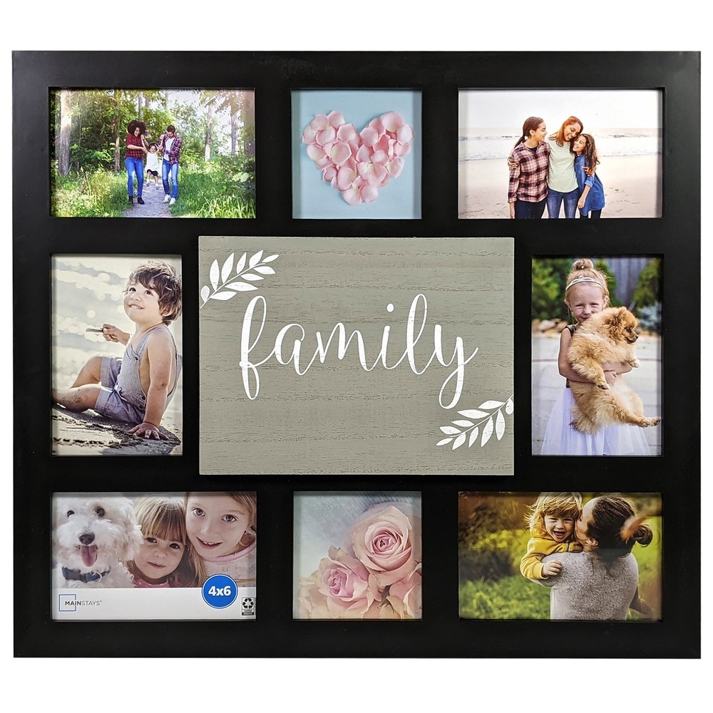 Mainstays 8-Opening Plaque Sentiment Collage Picture Frame, Black