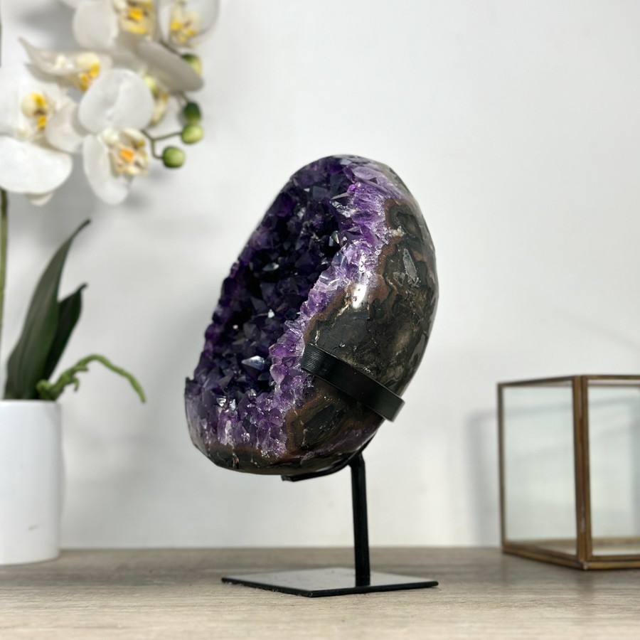Amethyst Stone Geode with Hand Made Metallic Stand. MWS2433