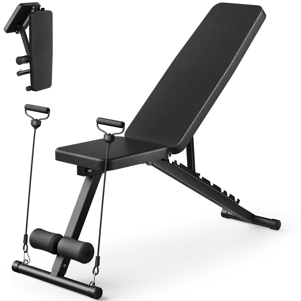 Adjustable Weight Bench Foldable Incline Decline Flat 600LBS Resistance Bands