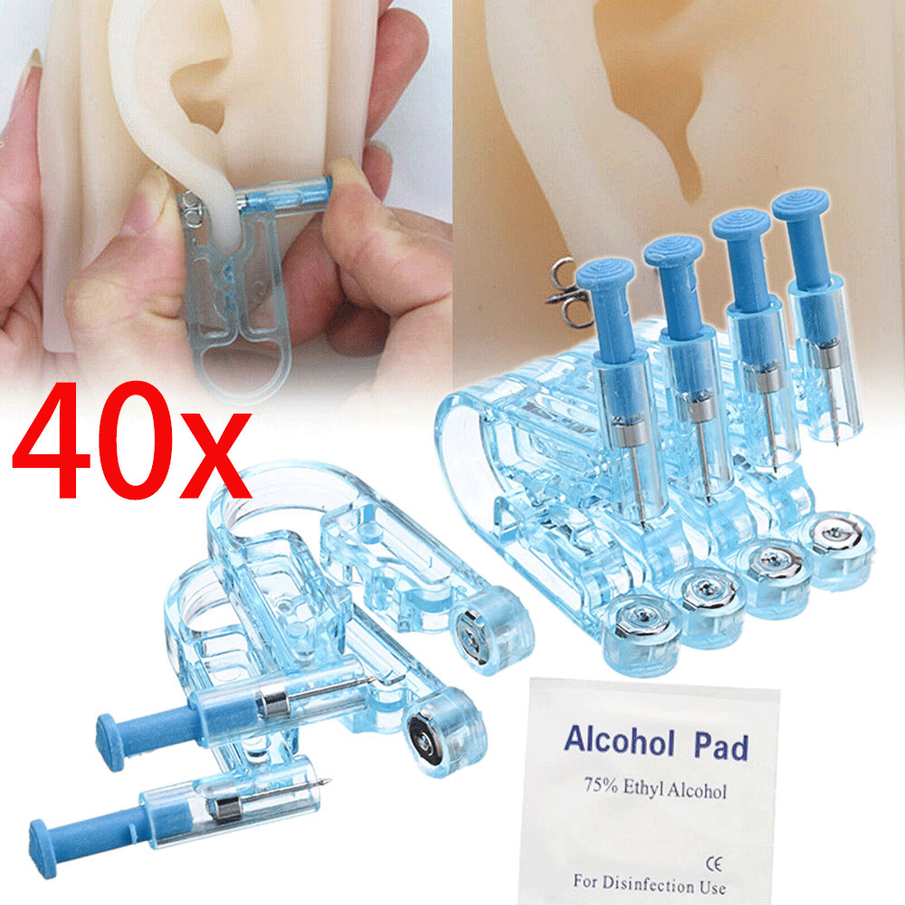 Professional Disposable Ear Studs Piercing Gun Ear Pin Stud Piercer Tool 40Pack